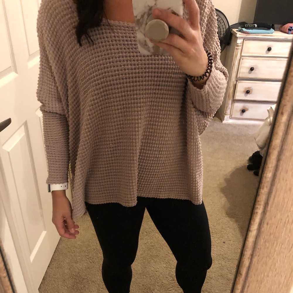 Mauve waffle long sleeve sweater